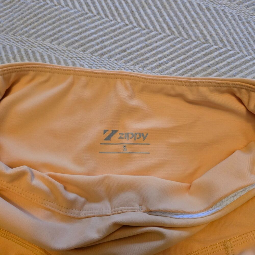 Zippy High Waisted Capri Leggings Women Small Yellow Yoga Pant Pockets Workout - Picture 5 of 10